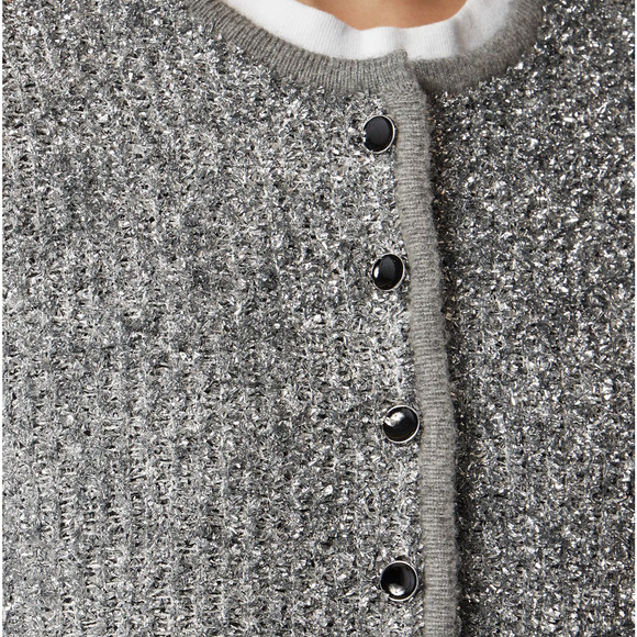 J.Crew Sweater Lady Jacket Silver Tinsel Yarn Metallic Party Gray Large NWT - Picture 3 of 12